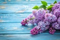 Lilac Flowers on Blue Wooden Background Royalty Free Stock Photo