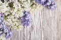 Lilac Flowers Bouquet on Wooden Plank Background Royalty Free Stock Photo