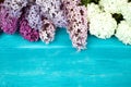 Lilac Flowers Bouquet on Wooden Plank Background Royalty Free Stock Photo