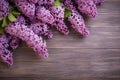 Lilac Flowers Bouquet on Wooden Plank Background, Spring Purple Blooming Bunch, Branch over Wood Texture Royalty Free Stock Photo