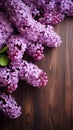 Lilac Flowers Bouquet on Wooden Plank Background, Spring Purple Blooming Bunch, Branch over Wood Texture Royalty Free Stock Photo