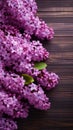 Lilac Flowers Bouquet on Wooden Plank Background, Spring Purple Blooming Bunch, Branch over Wood Texture Royalty Free Stock Photo