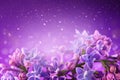 Lilac Flowers Bunch Violet Art Design Background. Beautiful Violet Lilac Flowers Closeup