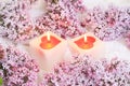 Lilac flowers and candle Royalty Free Stock Photo