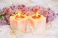 Lilac flowers and candle Royalty Free Stock Photo