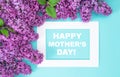 Lilac flowers greetings card Happy Mothers Day Royalty Free Stock Photo