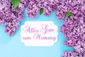 Lilac flowers greetings card Happy Mothers Day Royalty Free Stock Photo