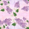 Lilac - flowers and leaves. Seamless pattern. Abstract wallpaper with floral motifs. Wallpaper. Royalty Free Stock Photo