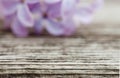 Lilac flowers on old dark wooden surface. focus in foreground Royalty Free Stock Photo