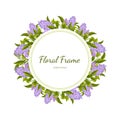 Lilac Flowers Round Frame Card Template with Blooming Flowers, Elegant Floral Banner, Poster, Wedding Invitation Royalty Free Stock Photo