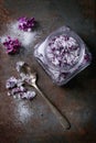 Lilac flowers in sugar