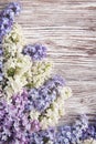 Lilac flowers on wood background, blossom branch on vintage wood Royalty Free Stock Photo