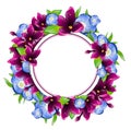 Lilac and Forget-me-not Flower Round Frame Royalty Free Stock Photo