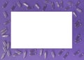 Lilac frame with empty capsules for pills, vitamins and supplements. Frame with white space for text Royalty Free Stock Photo