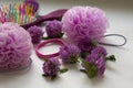 Lilac girl accessoiries with clover Royalty Free Stock Photo