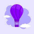 lilac hot air balloon in the sky among the clouds. Vector drawing  flat Royalty Free Stock Photo