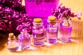 lilac oil in small bottles. selective focus Royalty Free Stock Photo