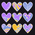 Lilac, orange and blue heart collection