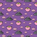 Lilac pattern for spa. Lotus, Scented candles, relaxation and spa, seamless square pattern