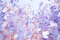 Lilac and periwinkle flowers background. Pastel floral violet and purple backdrop. Generative AI
