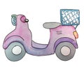 Lilac scooter. watercolor illustration for design