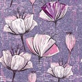 Lilac seamless pattern with tulips. Flowers backdrop.