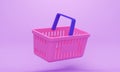 Lilac studio background with pink empty shopping basket. 3d rendering