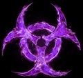 Lilac symbol of biological hazard on a black background. Sign of biological hazard. The concept of chemical waste, pollution of