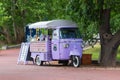 Lilac three-wheeled Piaggio retro catering ice cream van scooter