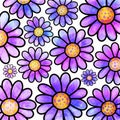 Lilac Watercolor Doodle Daisy Flower Pattern Royalty Free Stock Photo