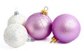 Lilac And White Christmas Balls Isolated On A White