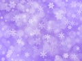 Lilac winter background with snowflakes and boke effect Royalty Free Stock Photo