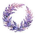 Lilac Wreath With Pressed Lavender Flowers: Watercolor Style