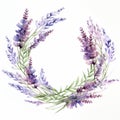 Lilac Wreath With Pressed Lavender Flowers: Watercolor Style