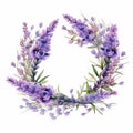 Lilac Wreath With Pressed Lavender Flowers: Watercolor Style