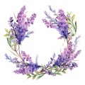 Lilac Wreath With Pressed Lavender Flowers: Watercolor Style