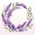 Lilac Wreath With Pressed Lavender Flowers: Watercolor Style