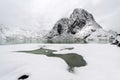 Lilandstinden mountain peak on Hamnoy island during winter time,