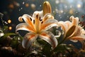 lilies and assorted flowers bloom under twilight, creating a serene, magical Easter themed floral display