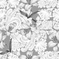 Lilies on background openwork. Seamless pattern for design.