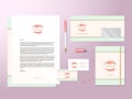 Lilies Logo Template and Realistic Vector Stationary Set with Soft Shadows. Good as Template or Mock Up for Business Royalty Free Stock Photo