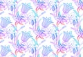 Lilies seamless pattern. Violet lilac gradient ornamental flower pattern. Vector illustration