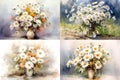 a set of four pictures, made of flowers, decoration for weddings, various wildflowers. wildflowers,