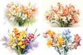 a set of four pictures, made of flowers, decoration for weddings, various wildflowers. wildflowers,