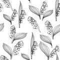 Lilies of the valley and leaves pattern outline black white no color neutral beautiful stylish modern design