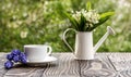 Lilies of the valley on a wooden board