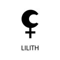 Lilith icon. Planet symbol. Vector black sign on white. Astrological calendar. Jyotisha. Hinduism, Indian or Vedic