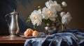 Lilla Davidson White Peonies In Silver Bowl: A Stunning Vray Tracing Masterpiece