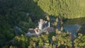 Lillafured, Hungary - 4K flying above of the famous Lillafured Castle in the mountains of Bukk near Miskolc on a summer morn
