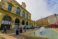 Lille, France - June 3, 2015: Gare De Lille Flandres, main train station of city, old beautiful yellow concrete building